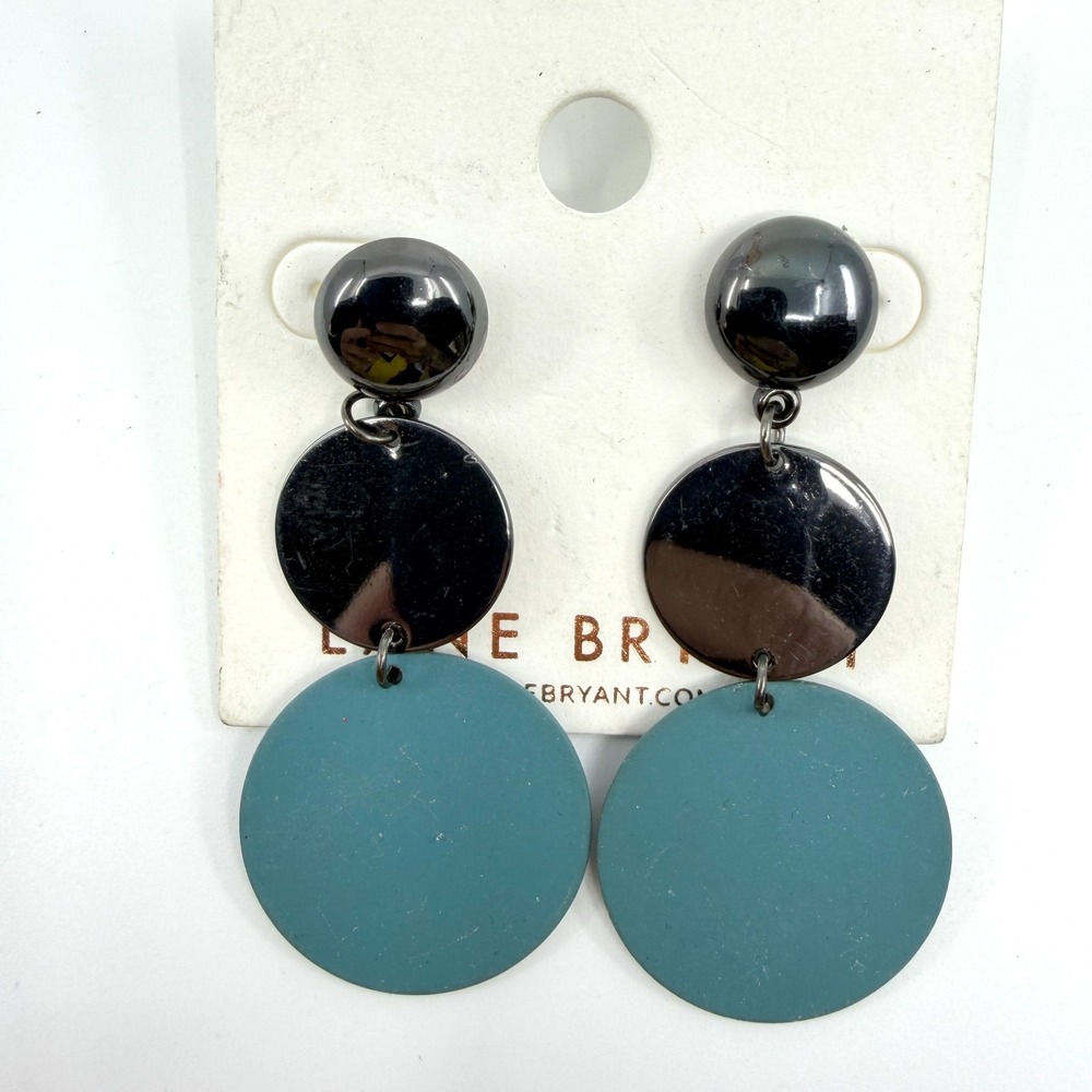 Lane Bryant Teal & Gunmetal Triple Disc Statement Drop Earrings Modern Chic